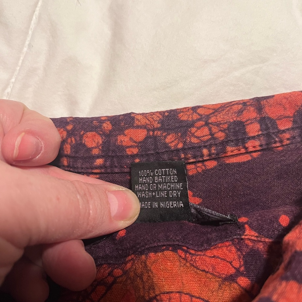 Nnamdi Ibenagu African Batik Large Orange, Plum & Brown Button Down Shirt - Picture 6 of 9